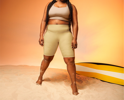 Long Biker Swim Shorts - Creamy Honey
