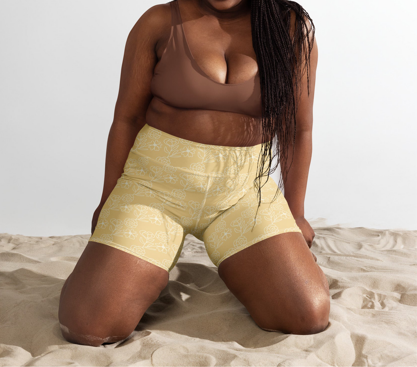Biker Swim Shorts - Creamy honey floral print