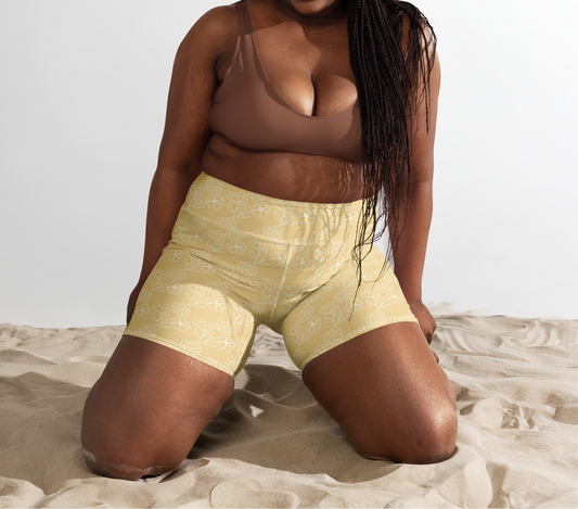 Biker Swim Shorts - Creamy honey floral print